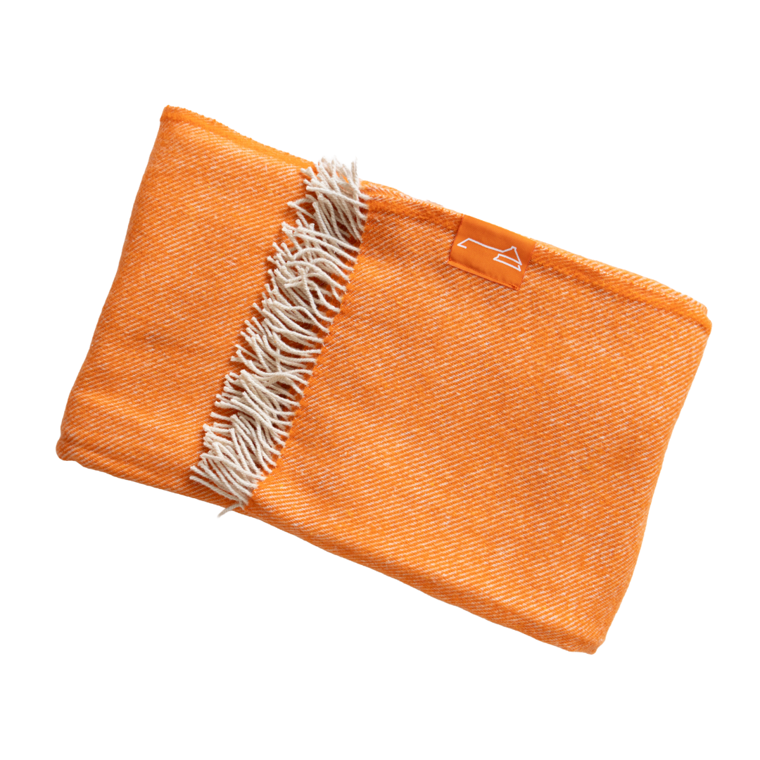 Sturmhaube Alpaka Plaid Wolldecke - orange